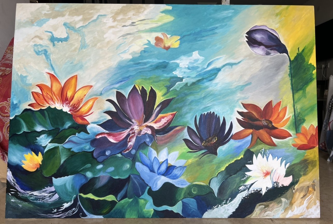 Large lotus landscape with flowing sky