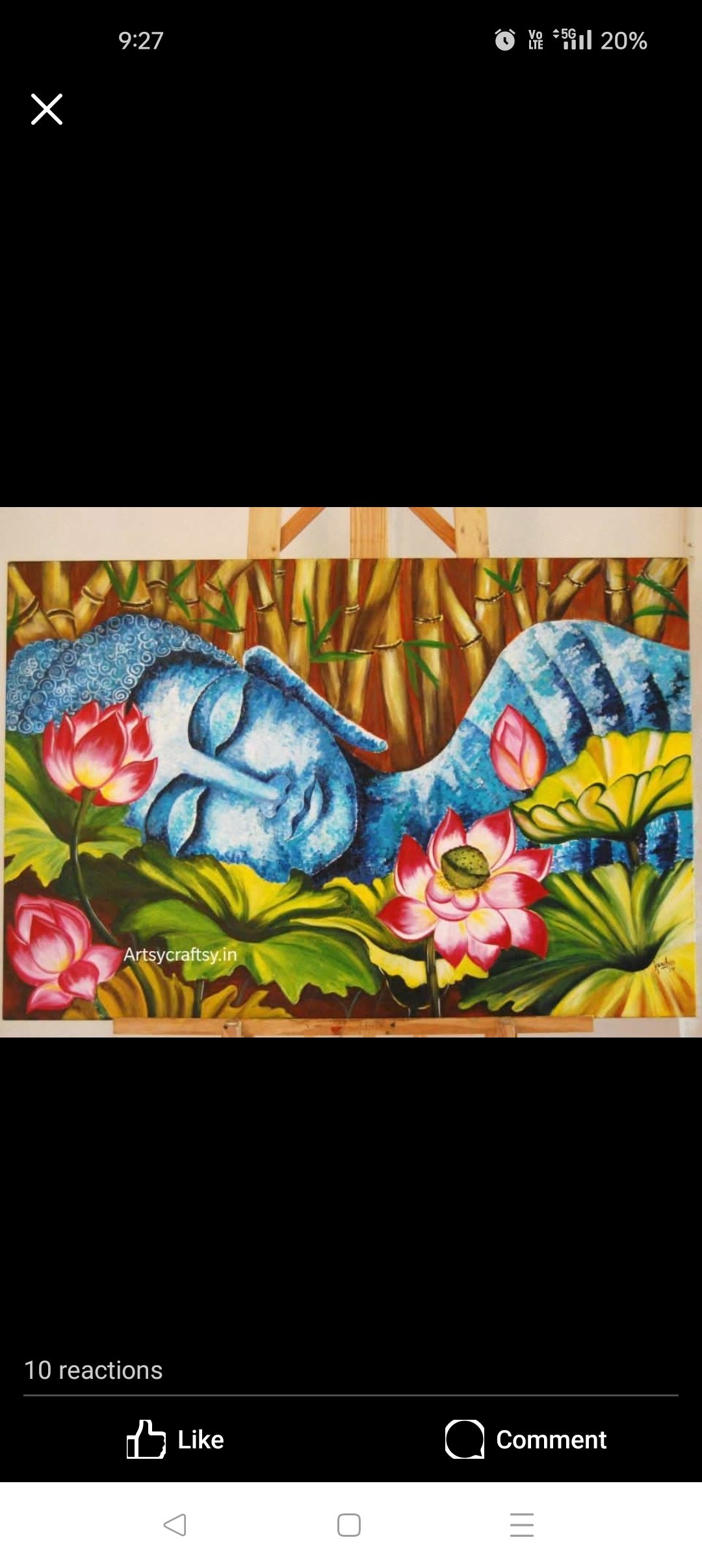 Reclining blue Buddha amid lotus flowers