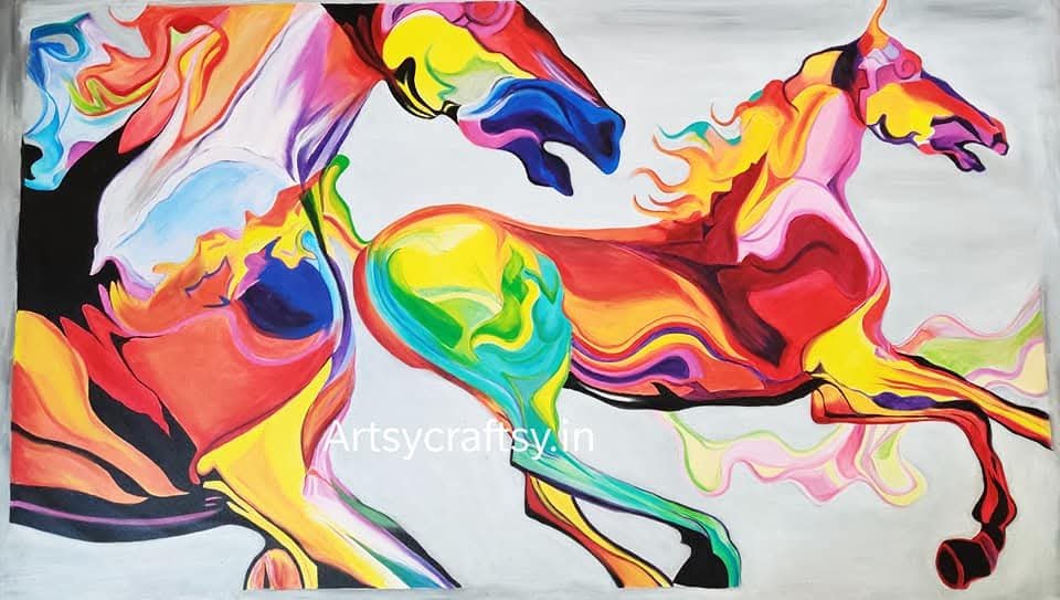 Abstract colorful horses in motion