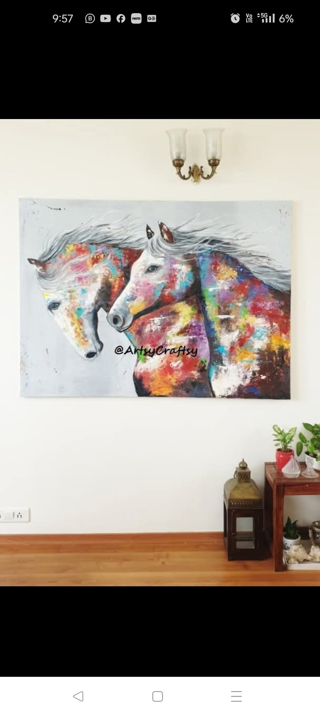 Two white horses on grey background with color splashes